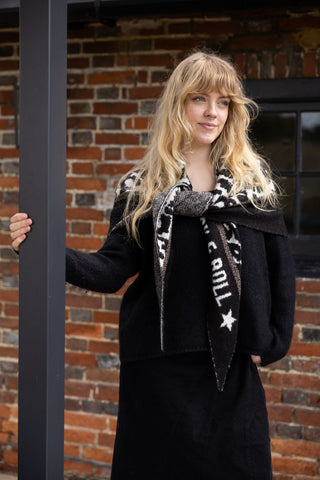 Detail image of the Rock & Roll Monochrome Animal Print Scarf