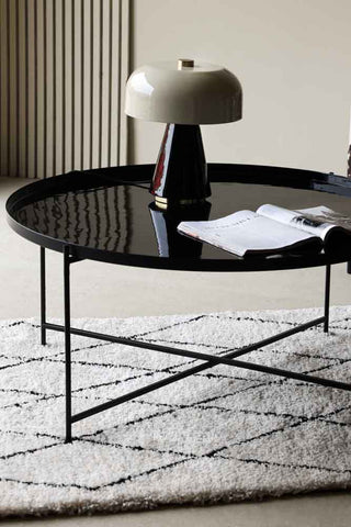 Lifestyle image of the Black Gloss Tray Coffee Table