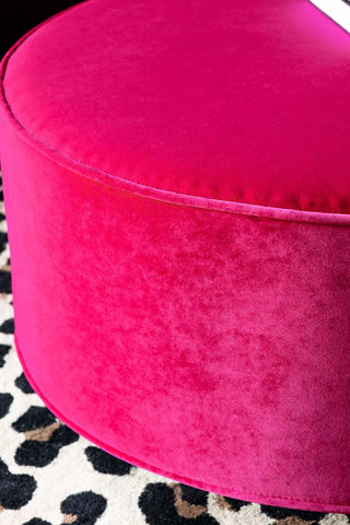 Close-up of the Round Footstool in Harry's Hot Pink Velvet.