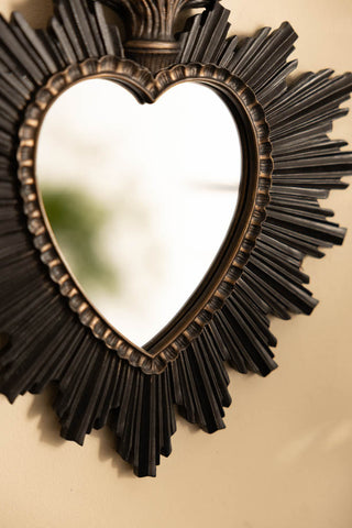 Close-up image of the Sacred Heart Black Frame Decorative Mirror