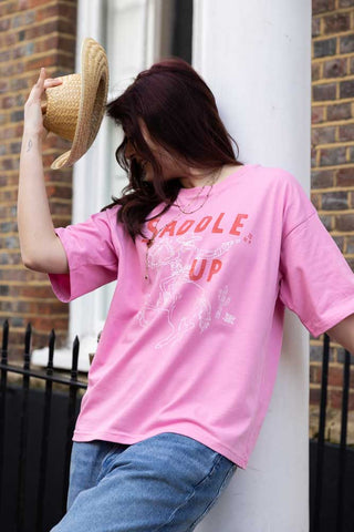 Detail image of the Saddle Up Pink Cowboy T-Shirt - Available in 6 Sizes