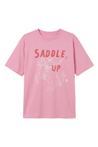 Image of the Saddle Up Pink Cowboy T-Shirt - Available in 6 Sizes on a white background