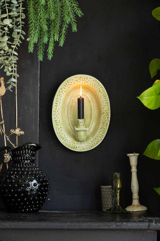 Detail image of the Sage Green Candle Holder Wall Sconce