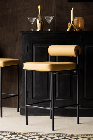 Image of the Sand Faux Leather Roll Back Bar Stool