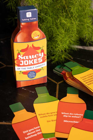 Close-up image of the Saucy Jokes Party Game