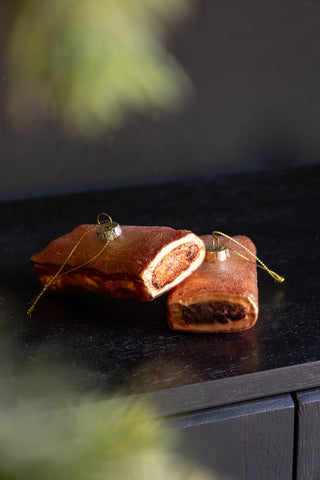 Detail image of the Sausage Roll Glass Christmas Tree Decoration