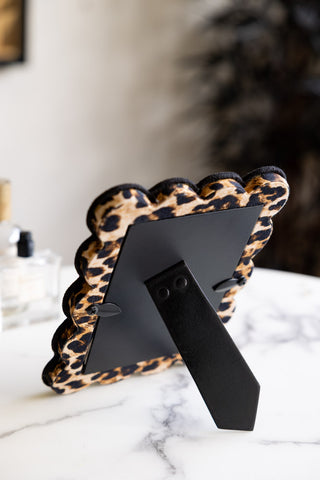 The Scalloped Leopard Print Photo Frame shown from the back. 