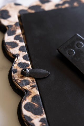 The back of the Scalloped Leopard Print Photo Frame, where you can add photos or postcards. 