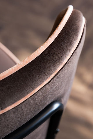 Close-up of the top of the Set Of 2 Adjustable Bar Stools in Chocolate Velvet.