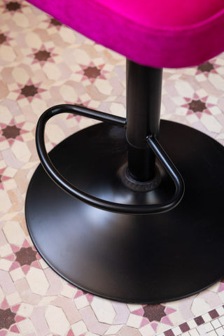 An image showing the adjustable base on the Set Of 2 Adjustable Bar Stools in Harry's Hot Pink.