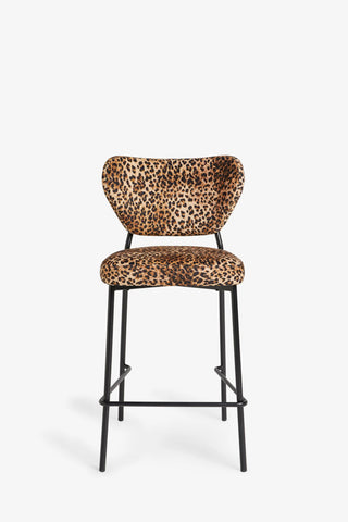 Cutout of the Leopard Print Velvet Bar Stool on a white background.