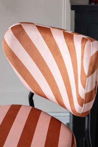 Detail image of the Set Of 2 Bar Stools in Pink & Amber Stripe Velvet