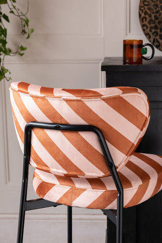 Image of the back of the Set Of 2 Bar Stools in Pink & Amber Stripe Velvet