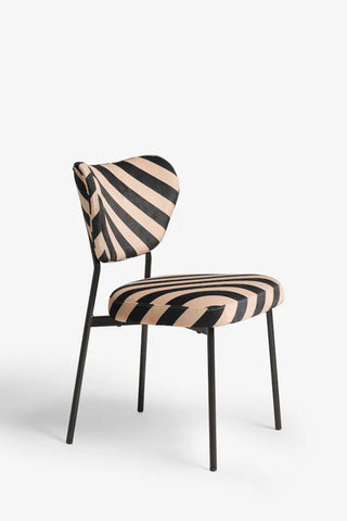 One of the Set of 2 Dining Chairs in Black & Sand Stripe seen from an angle.