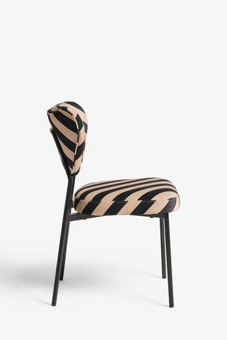 One of the Set of 2 Dining Chairs in Black & Sand Stripe seen from the side.