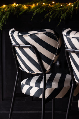 The back of the Set of 2 Dining Chairs in Black & Sand Stripe.