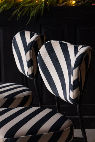 Close-up of the Set of 2 Dining Chairs in Black & Sand Stripe.
