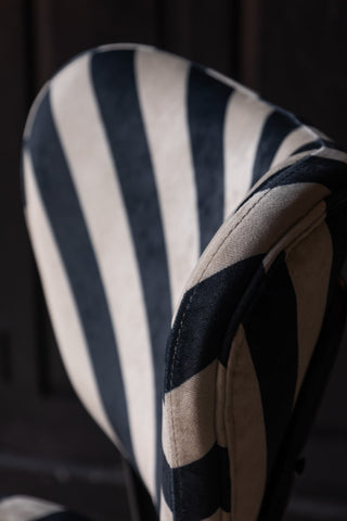 Close-up of the back of one of the Set of 2 Dining Chairs in Black & Sand Stripe.