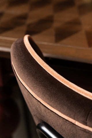 Close-up of the top of one of the Set Of 2 Dining Chairs in Chocolate Velvet.
