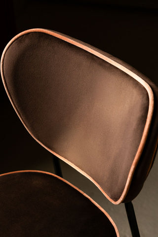 Close-up of the backrest of one of the Set Of 2 Dining Chairs in Chocolate Velvet.