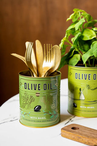 Detail image of the Set Of 2 Green Olive Oil Storage Tins