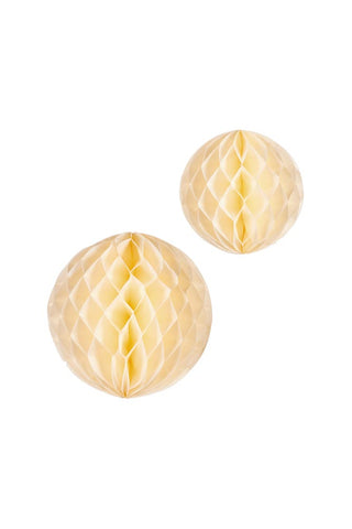 Image of the Set Of 2 Ivory Honeycomb Ball Decorations on a white background