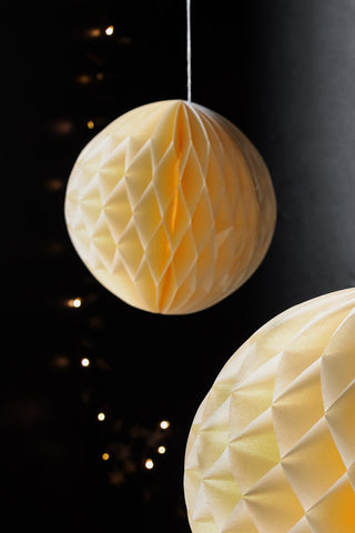 Image of the Set Of 2 Ivory Honeycomb Ball Decorations