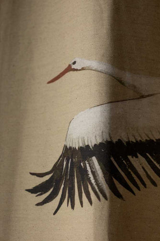 Detail shot of the print of the Set Of 2 Natural Cranes Lined Curtains.