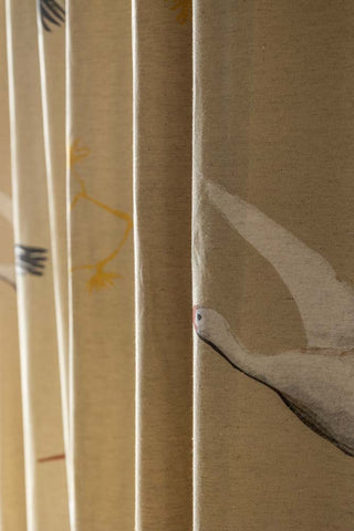 Close-up of the print of the Set Of 2 Natural Cranes Lined Curtains.