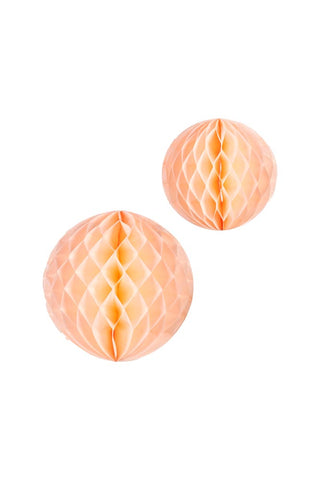 Image of the Set Of 2 Peach Honeycomb Ball Decorations on a white background
