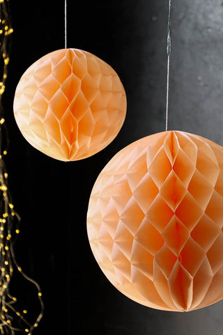 Image of the Set Of 2 Peach Honeycomb Ball Decorations