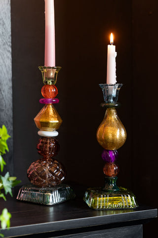 Image of the Set Of 2 Quirky Coloured Glass Candlesticks