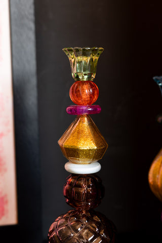 Close-up image of the Set Of 2 Quirky Coloured Glass Candlesticks