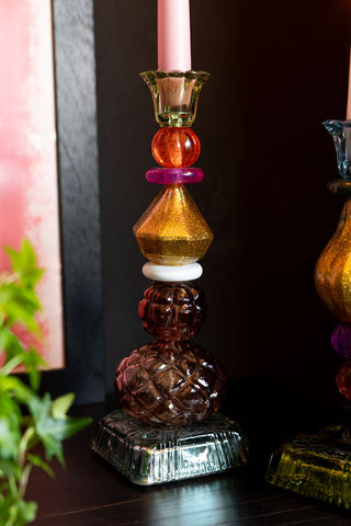 Detail image of the Set Of 2 Quirky Coloured Glass Candlesticks