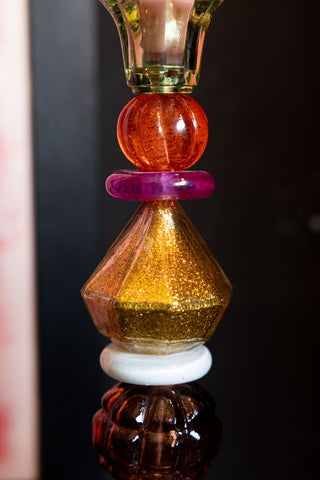 Image of the finish on the Set Of 2 Quirky Coloured Glass Candlesticks