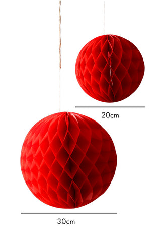 Dimension image of the Set Of 2 Red Honeycomb Ball Decorations
