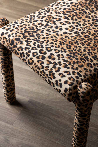 Close-up of the seat of Set Of 2 Signature Leopard Velvet Dining Chairs.