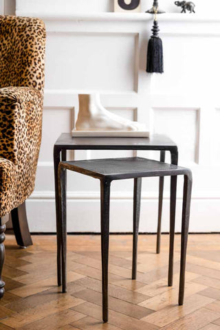 Lifestyle image of the Set Of 2 Zinc Metal Side Tables