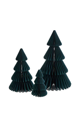 Image of the Set Of 3 Dark Green Honeycomb Christmas Trees on a white background