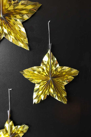 Image of the Set Of 3 Metallic Gold Paper Stars