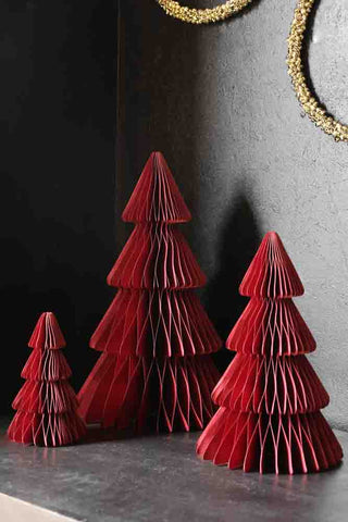 Image of the Set Of 3 Red Wine Honeycomb Christmas Trees