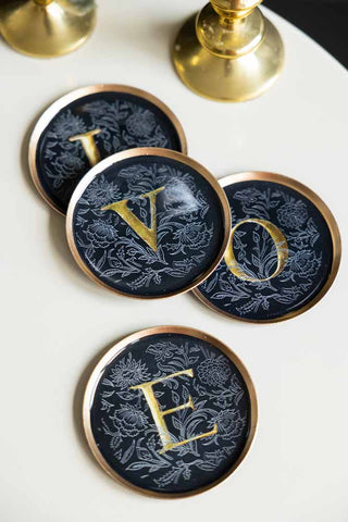 Detail image of the Set Of 4 Black & Gold Love Coasters