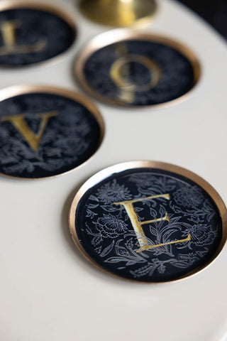 Close-up image of the Set Of 4 Black & Gold Love Coasters