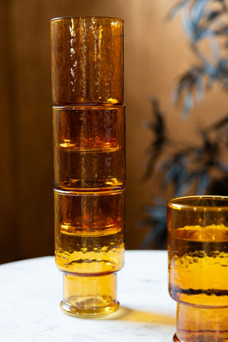 Image of the Set Of 4 Stackable Amber Glass Tumblers stacked