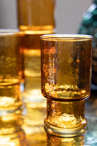 Detail image of the Set Of 4 Stackable Amber Glass Tumblers