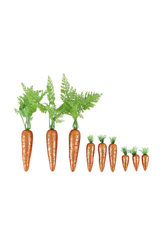 Image of the Set Of 9 Glitter Carrot Decorations on a white background