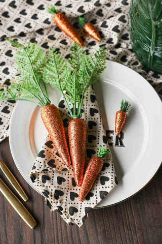 Image of the colours for the Set Of 9 Glitter Carrot Decorations