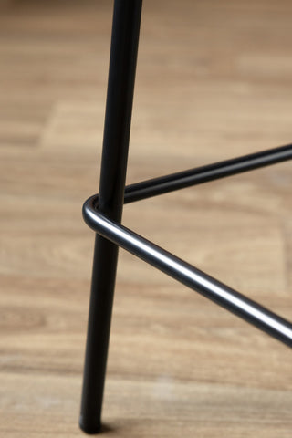 Close-up of the footrest of the Set of 2 Bar Stools in Lips Print Velvet.