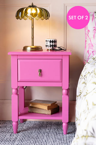 Lifestyle image of the Set of 2 Beautiful Hot Pink Bedside Tables