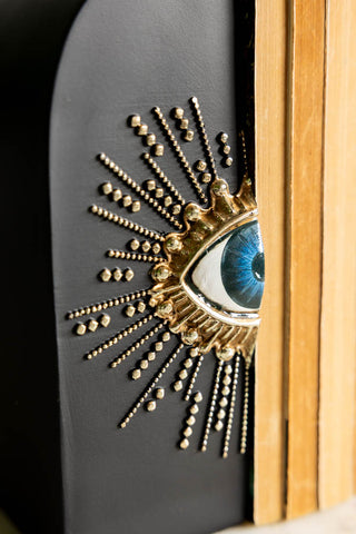 The bead detailing on the Set of 2 Black Mystic Eye Bookends. 